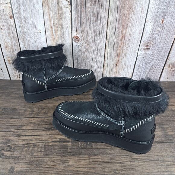 UGG Fluff Punk Zip Boot Sheepskin Women's Sz 5 Black Vibram Bottoms (VGC) - Picture 5 of 10